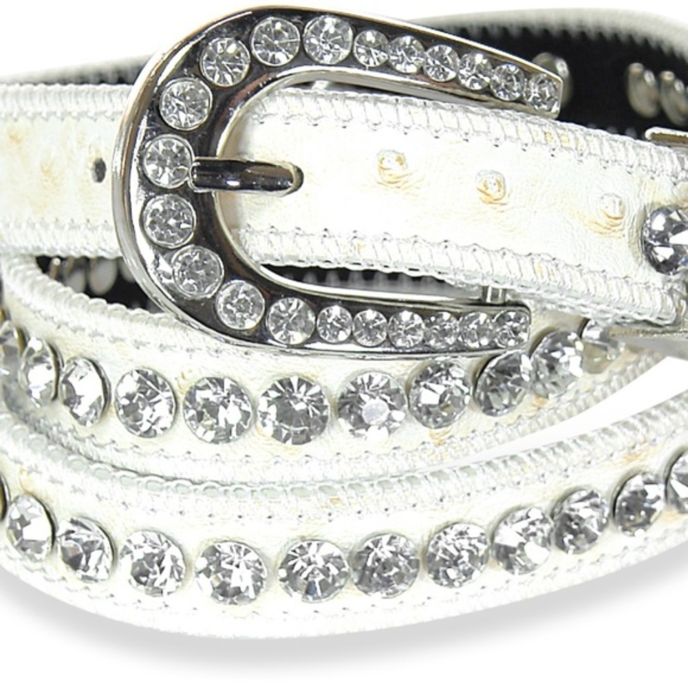 Leather Rhinestone Belt in White - Picture 2 of 2